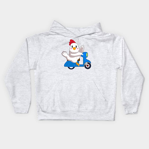 Chicken Scooter Kids Hoodie by Markus Schnabel